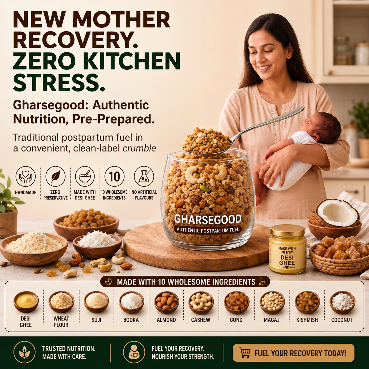 GharseGood Handmade Panjeeri Crumble – Traditional Desi Panjeeri for Kids & Adults | Made Fresh in Small Batches | 200 g